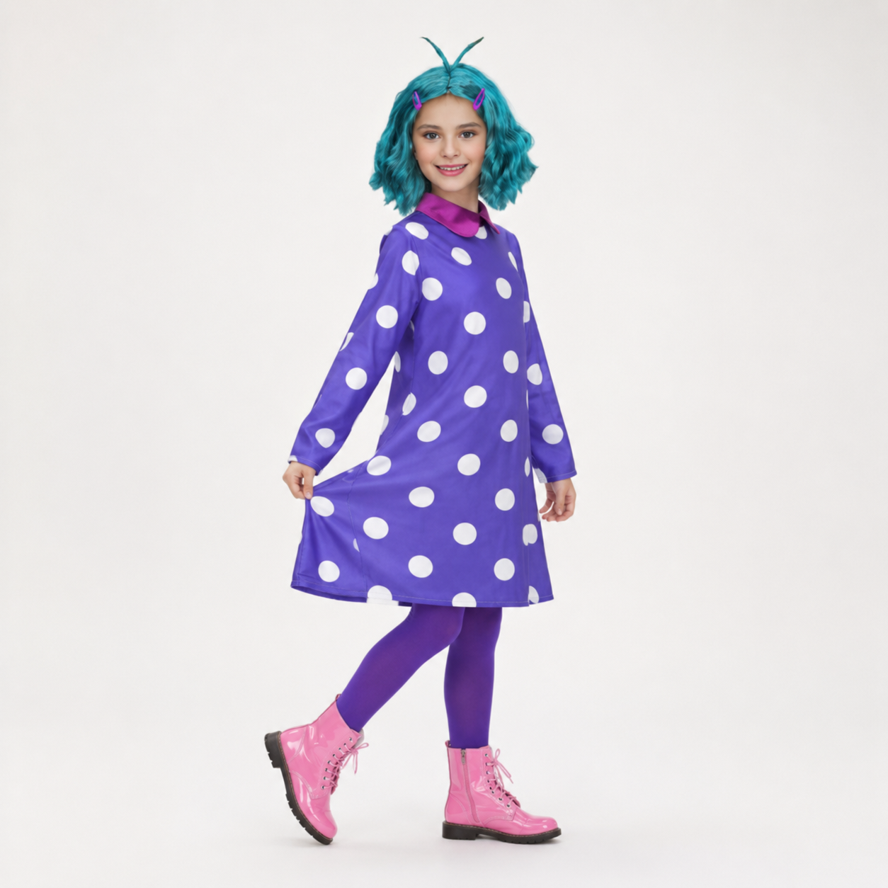 Vestido de Poá para Fantasia de Halloween Peruca Conjunto Cosplay