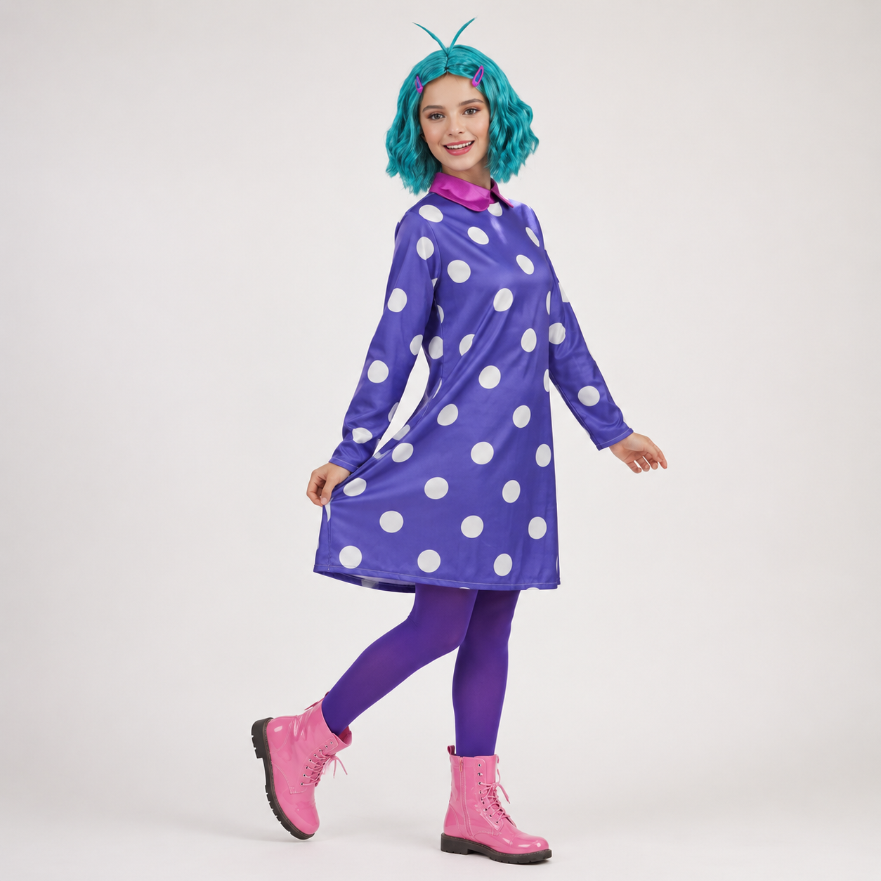 Vestido de Poá para Fantasia de Halloween Peruca Conjunto Cosplay