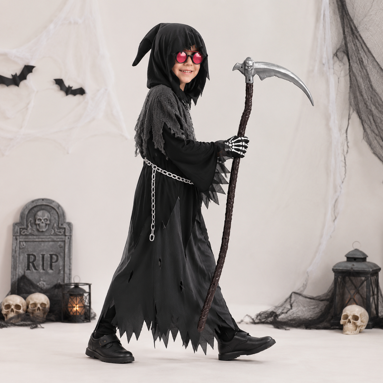 Conjunto de Fantasia de Halloween de Manto com Capuz da Morte