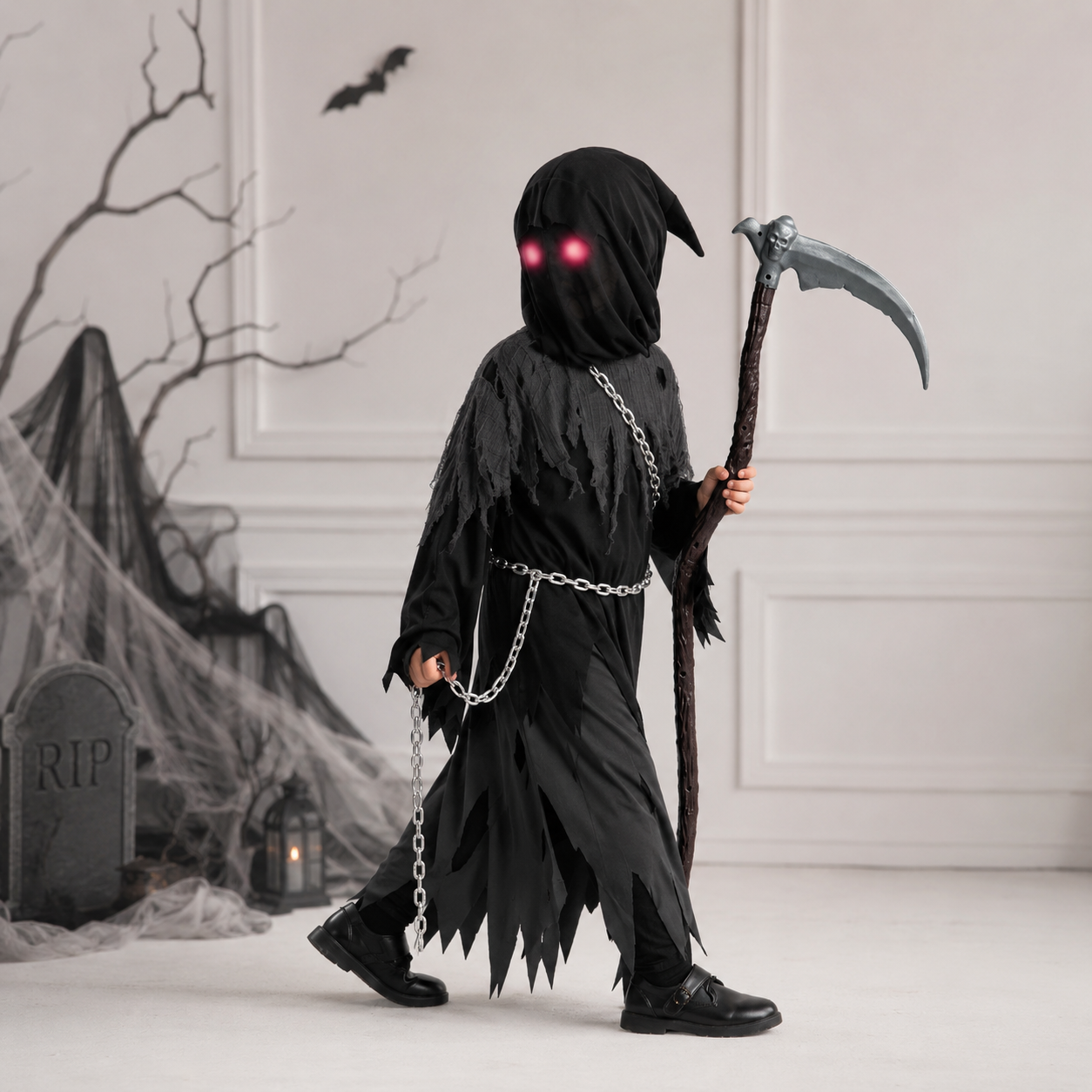 Conjunto de Fantasia de Halloween de Manto com Capuz da Morte