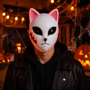 Máscara de Gato para Halloween com Design de Luz LED Fantasia Máscara Iluminada