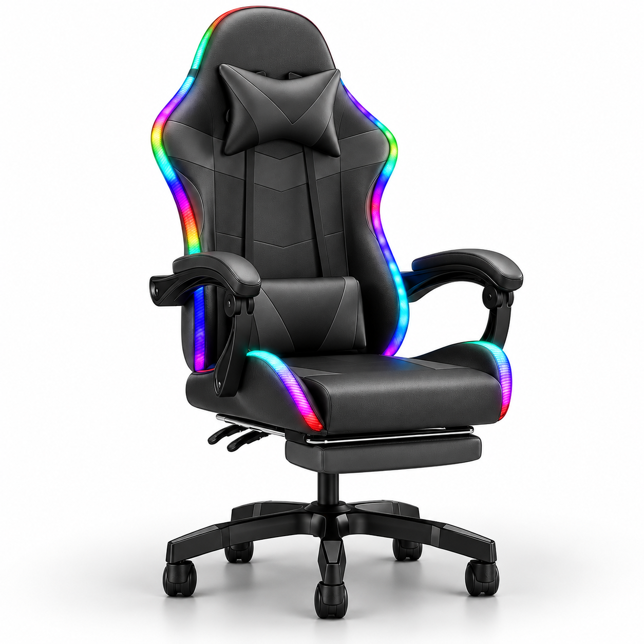 Cadeira Gamer com Encosto Alto, RGB, Reclinável, Apoio de Cabeça e Suporte Lombar