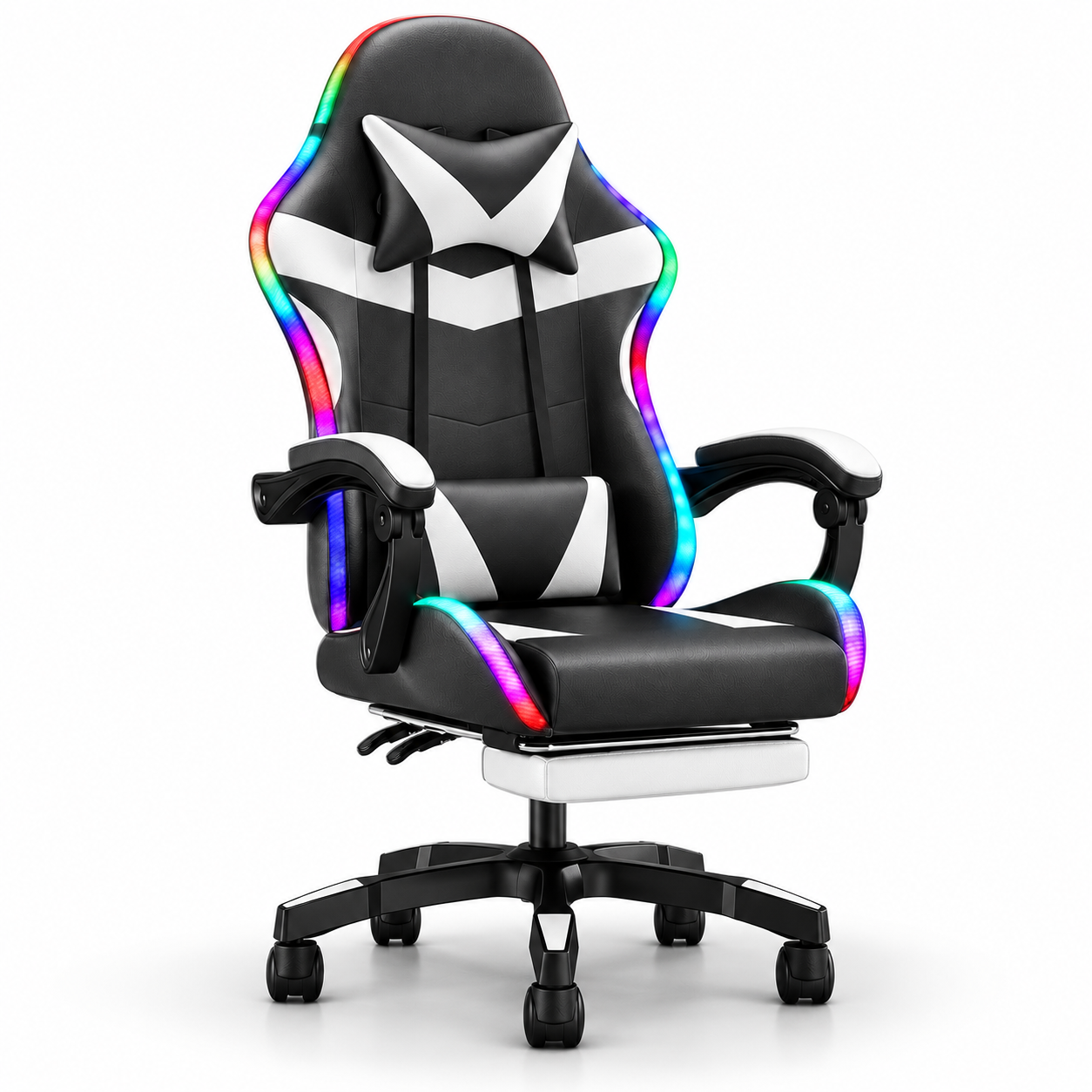 Cadeira Gamer com Encosto Alto, RGB, Reclinável, Apoio de Cabeça e Suporte Lombar