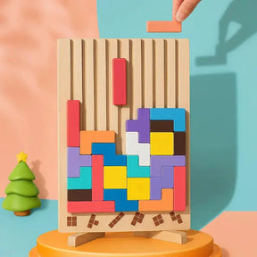 Tabuleiro de Quebra-Cabeça Tetris de Madeira – Brinquedo de Mesa para Estimulação Mental e Jogo de Estratégia Tangram