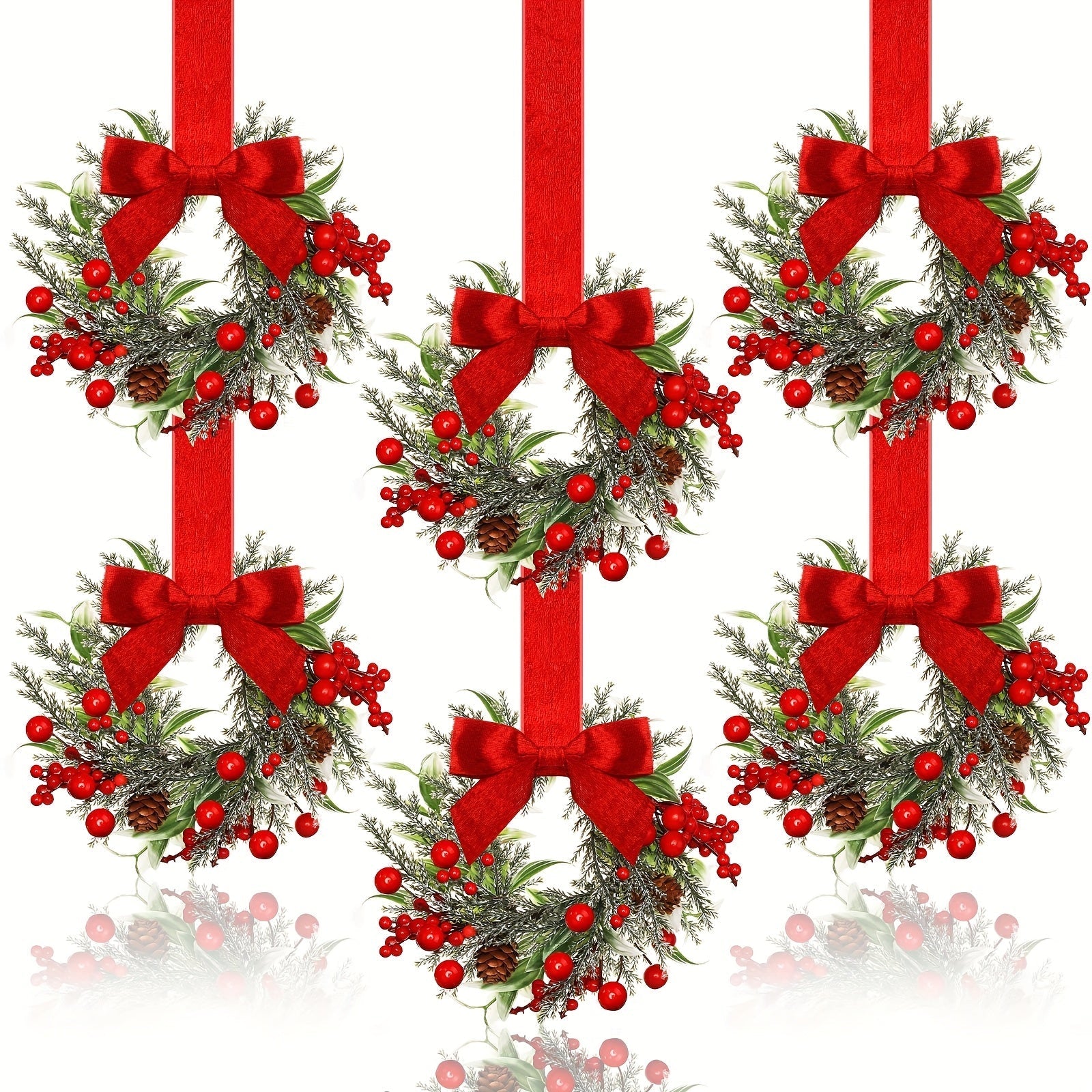 Guirlanda de Natal com Laço Vermelho e Pinha Decoração Festiva
