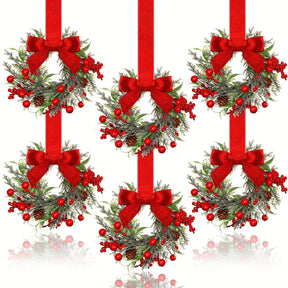 Guirlanda de Natal com Laço Vermelho e Pinha Decoração Festiva