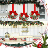 Guirlanda de Natal com Laço Vermelho e Pinha Decoração Festiva