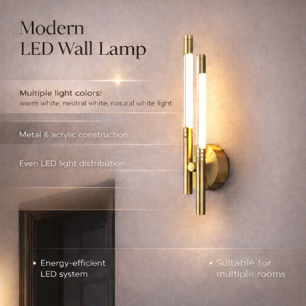 Arandela de Parede LED Moderna em Metal e Acrílico para Ambientes Internos