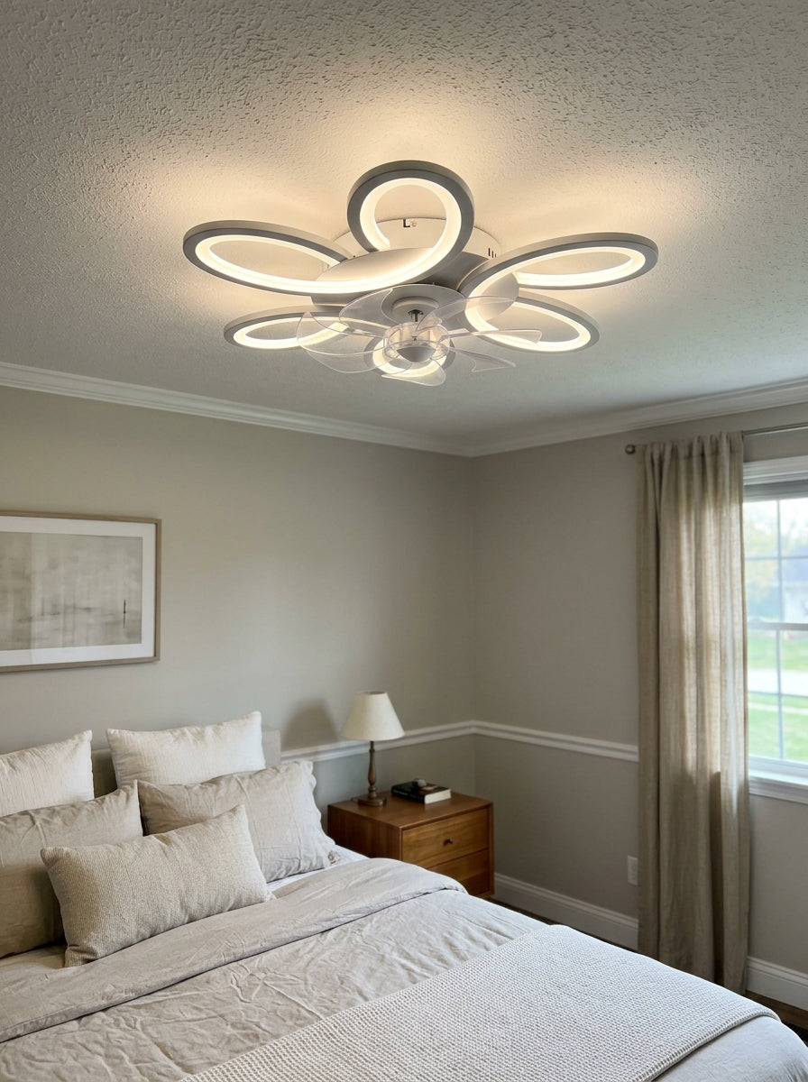 Butterfly loop modern fandelier ceiling fan with LED light - black