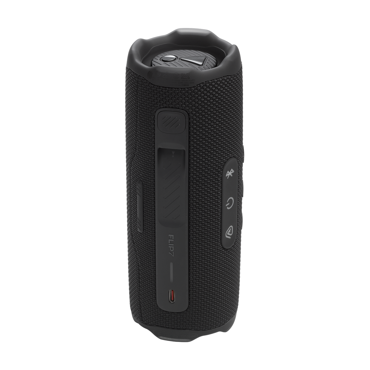 JBL Flip 7 black portable Bluetooth speaker – back view