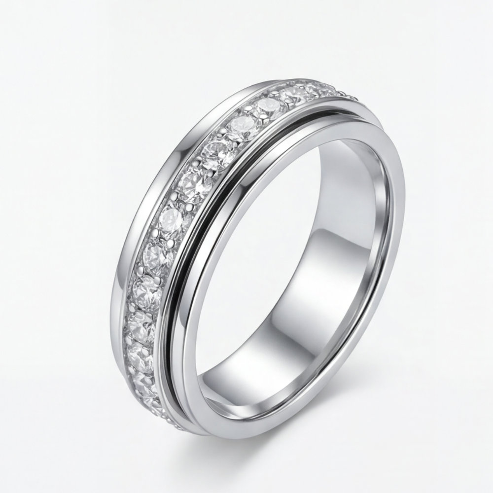 Anel Giratório de Zircônia – Aliança Rotativa Antiansiedade, Cristal & Elegante