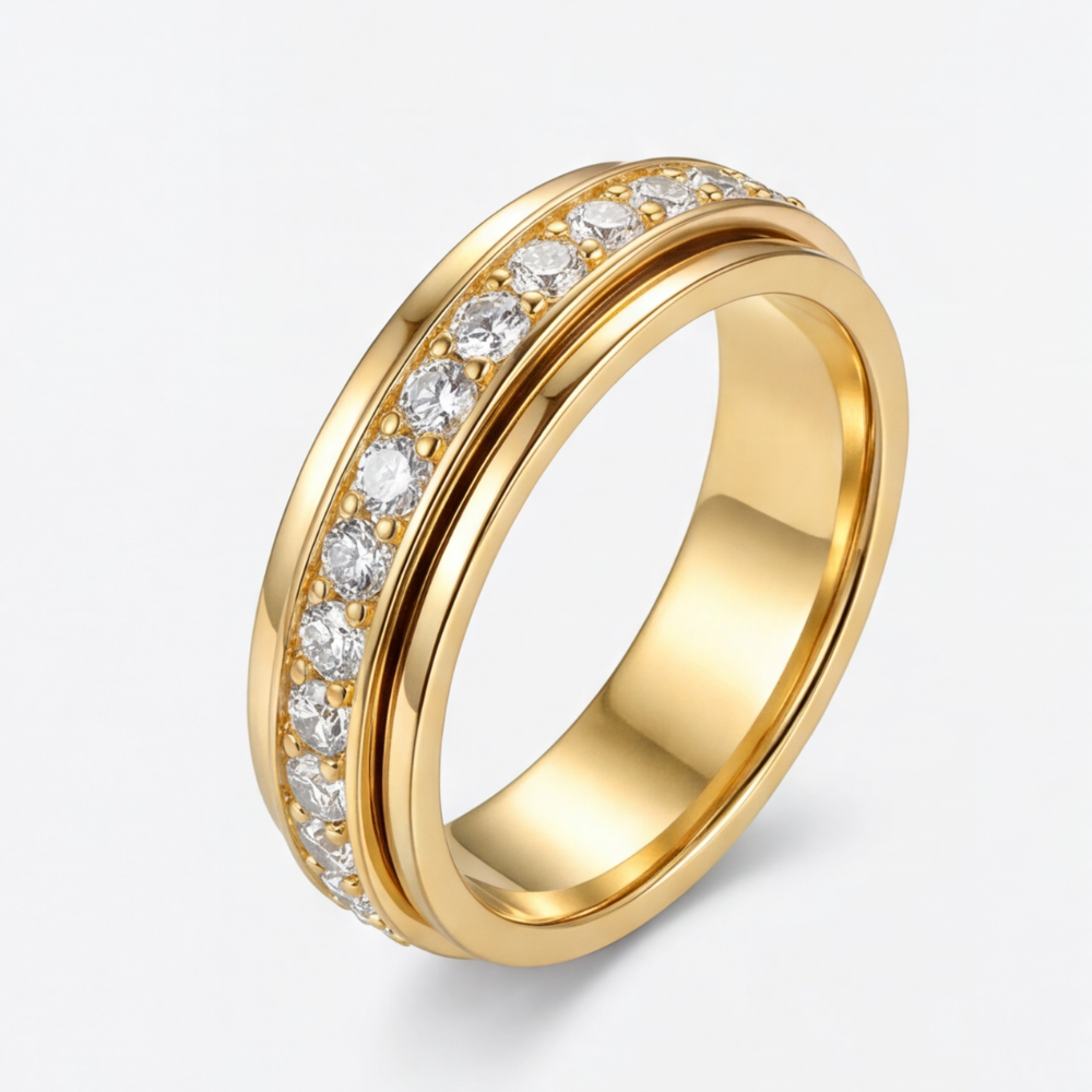 Anel Giratório de Zircônia – Aliança Rotativa Antiansiedade, Cristal & Elegante