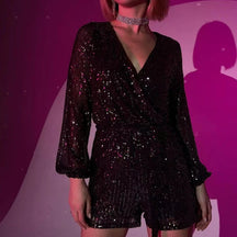 Sequin long-sleeved one-piece suit