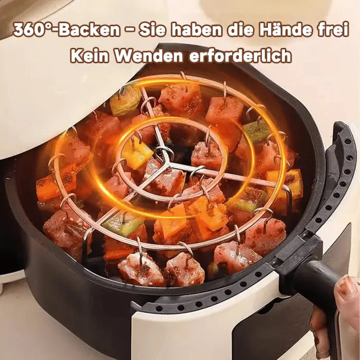Grelha para Espetos para Air Fryer – Cozimento Uniforme, Rotisserie de Espetos e Sabor de Churrasco