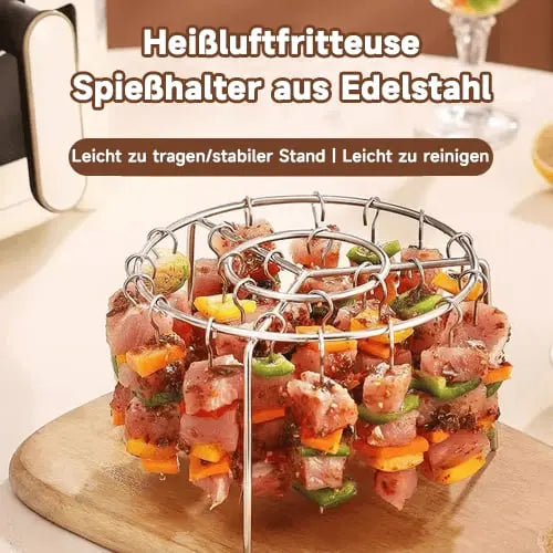 Grelha para Espetos para Air Fryer – Cozimento Uniforme, Rotisserie de Espetos e Sabor de Churrasco