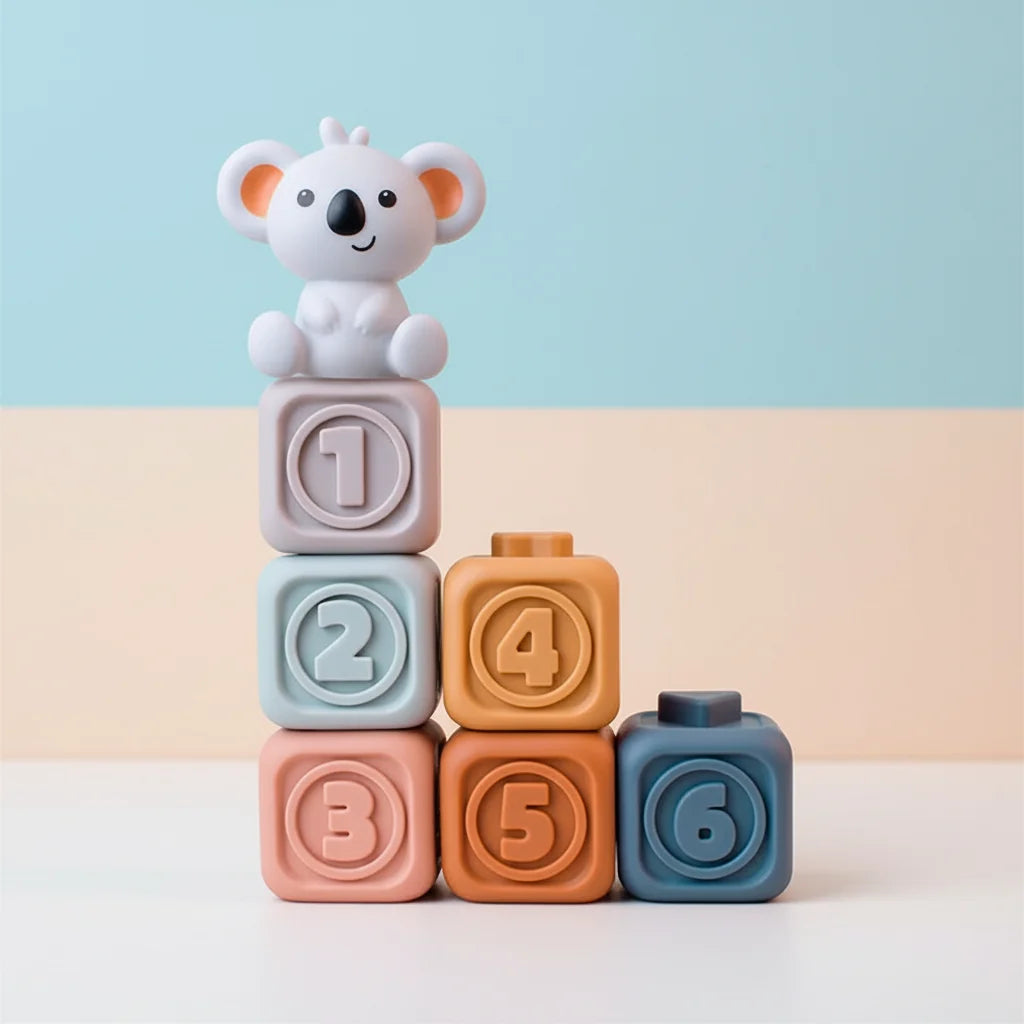 Cubos Sensoriais Educativos e Mordedores de Empilhar para Bebês
