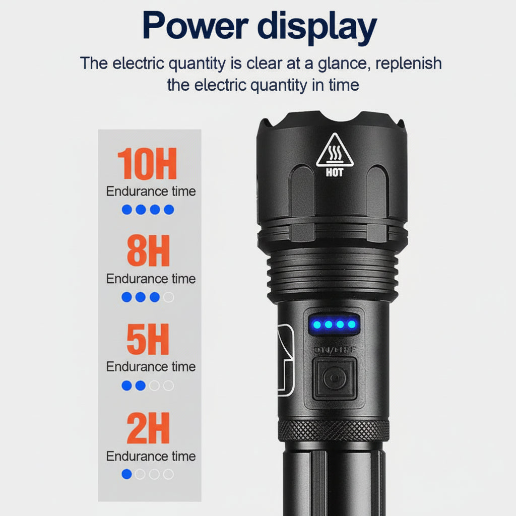 Lanterna Tática de LED Recarregável em Alumínio com Zoom