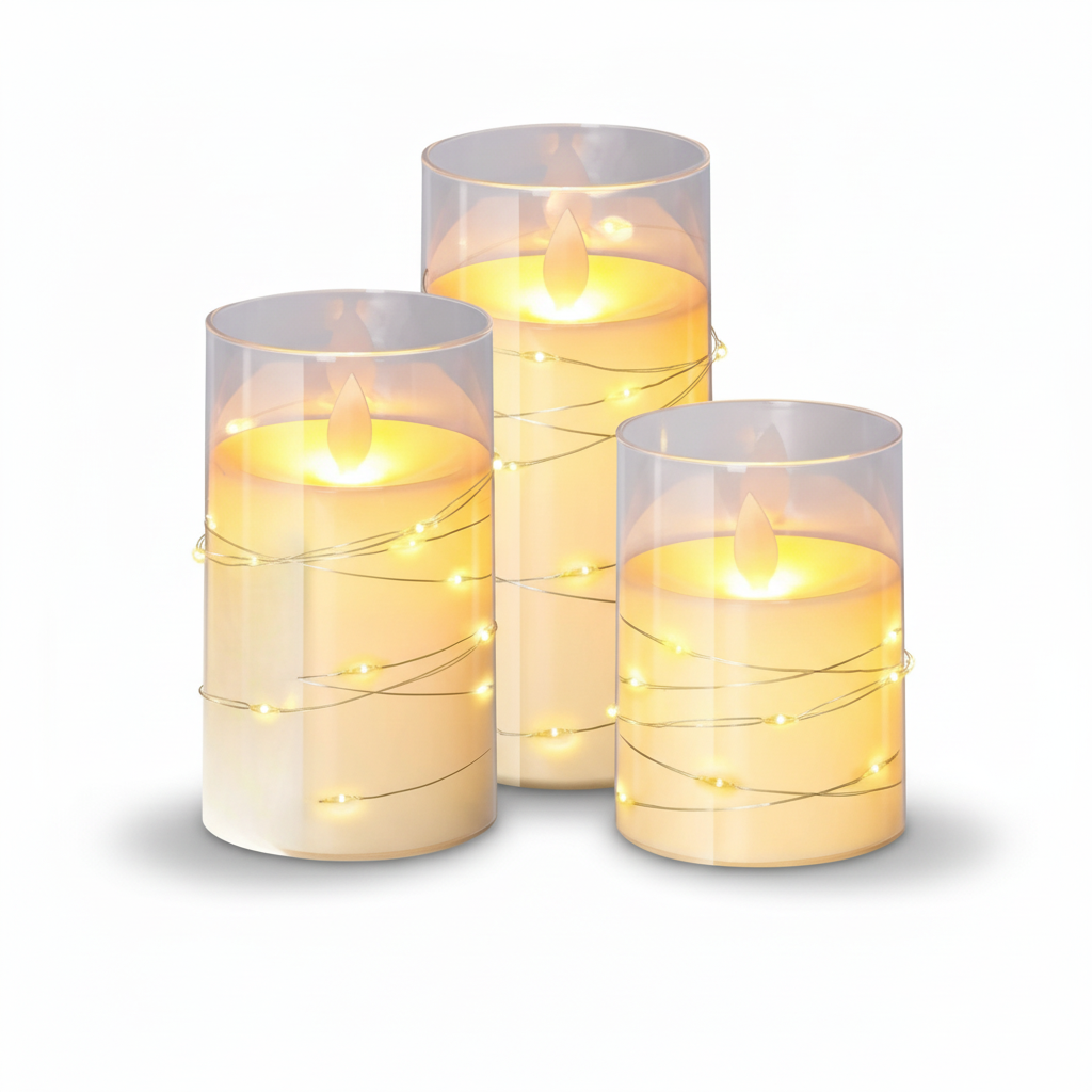 Conjunto de Velas LED Decorativas Sem Chama com Controle Remoto Branco Quente