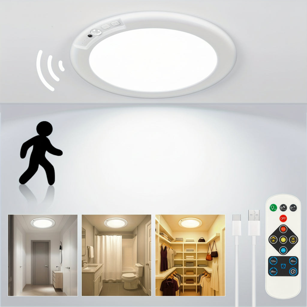 Luminária de Teto LED com Sensor de Movimento e Recarregável de Sobrepor
