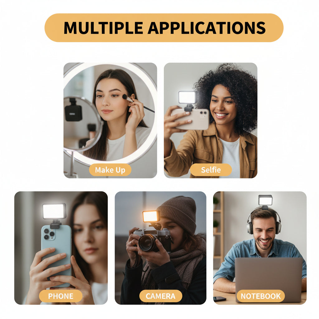 Luz de Selfie LED de Encaixe para Celular com Modos Ajustáveis