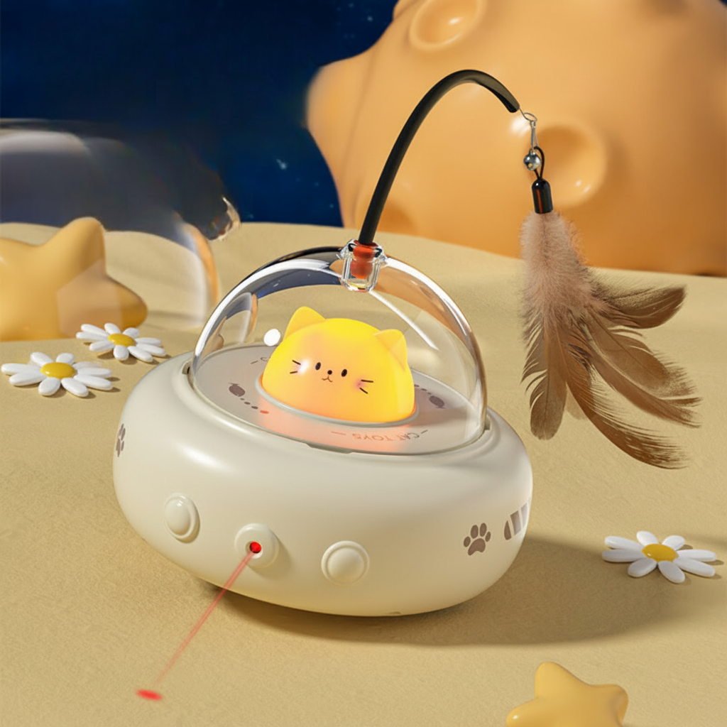 Brinquedo para Gatos Laser Automático UFO Interativo com Penas