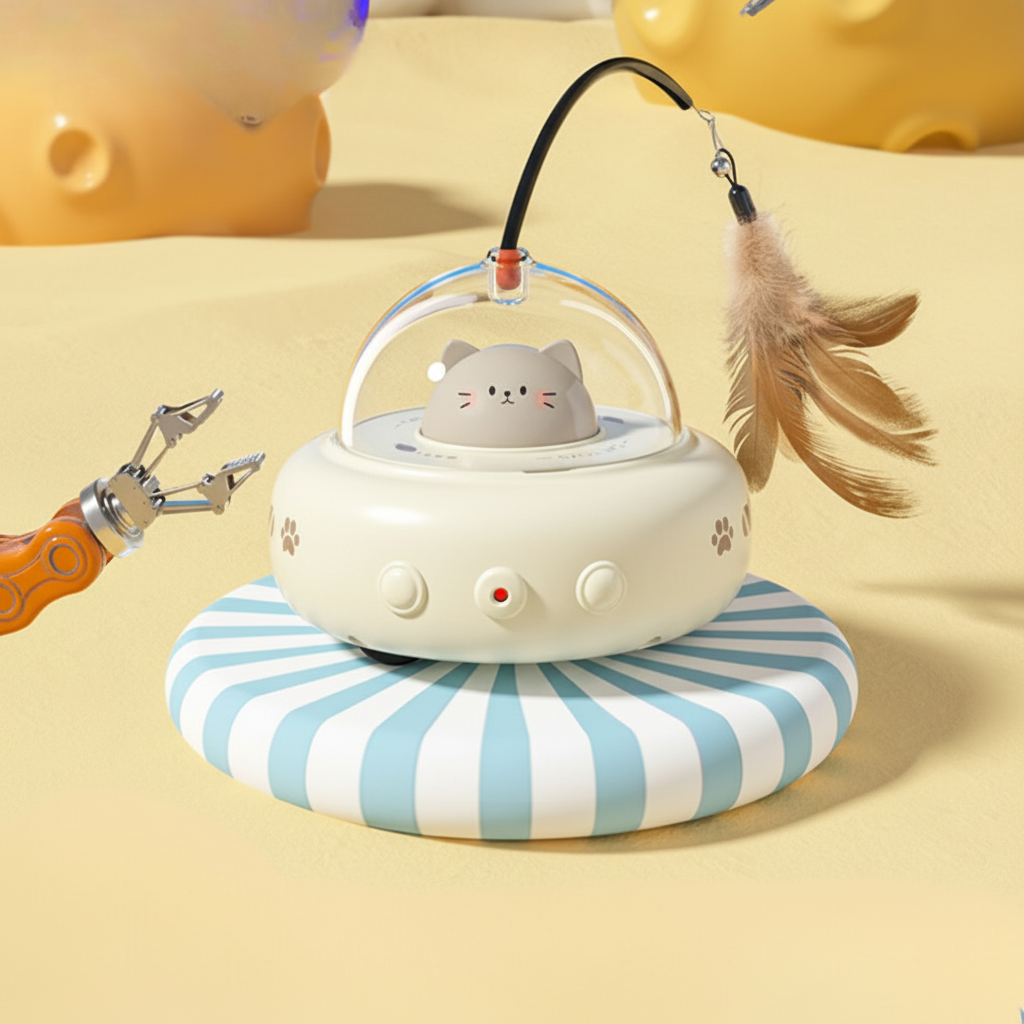 Brinquedo para Gatos Laser Automático UFO Interativo com Penas