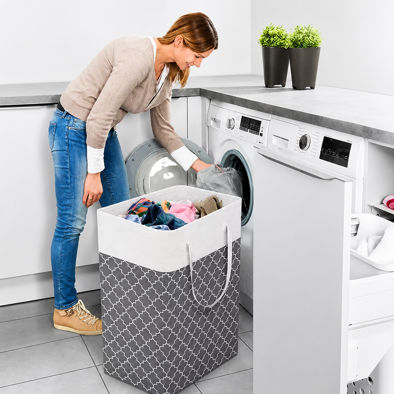 75L Waterproof Laundry Basket – Foldable Fabric Hamper with Handles