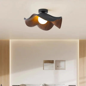 Scandinavian Wooden Lotus Ceiling Light | Resin & Iron Modern Flush Lamp
