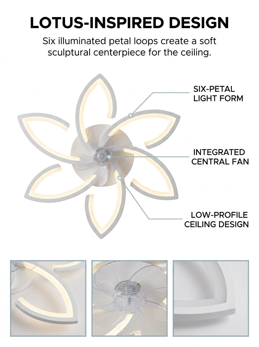 Lotus flower fandelier ceiling fan with low profile LED light