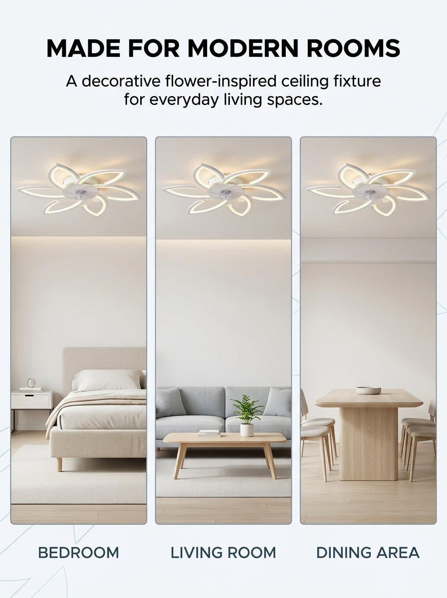 Lotus flower fandelier ceiling fan with low profile LED light