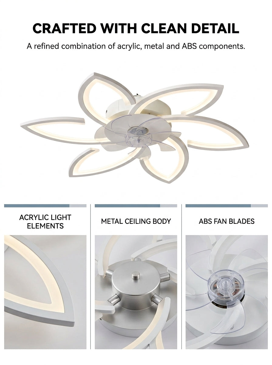 Lotus flower fandelier ceiling fan with low profile LED light