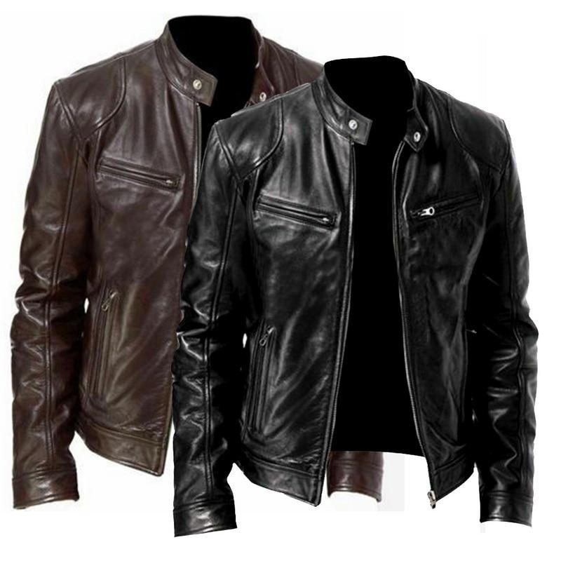Jaqueta Biker de Couro com Gola