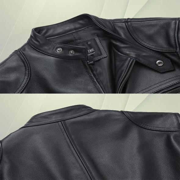 Jaqueta Biker de Couro com Gola