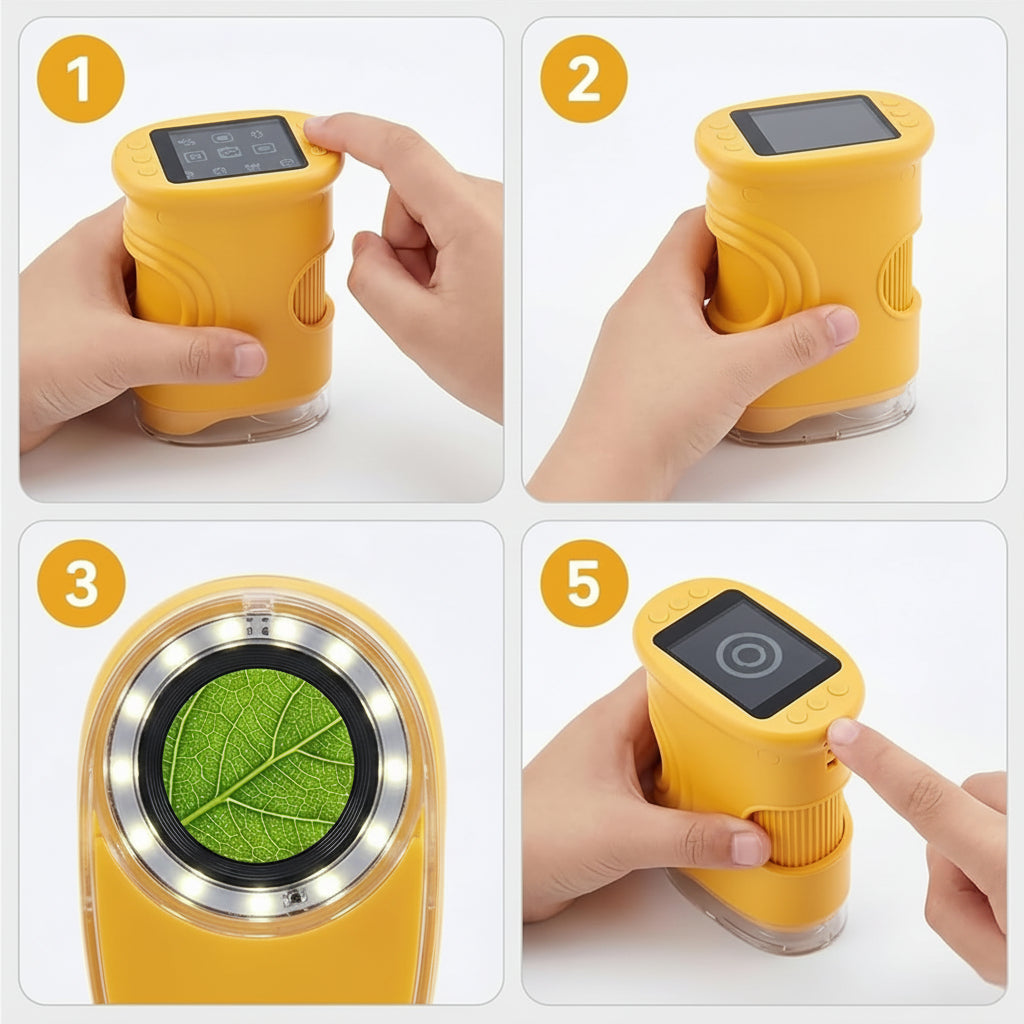 Microscópio Digital Portátil de Mão 1000x com Câmera LED para Aprendizado