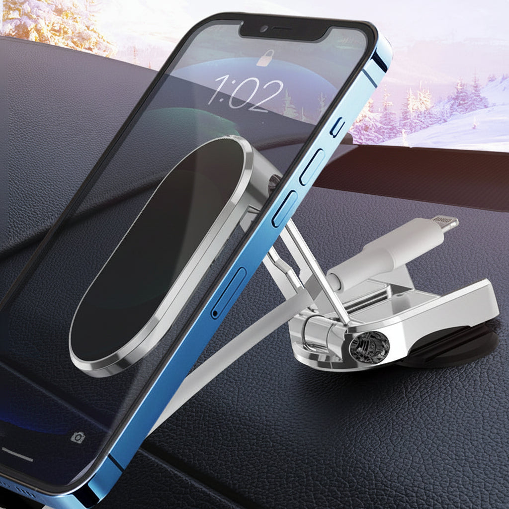 Suporte Magnético Dobrável de Celular para Painel de Carro em Liga Metálica