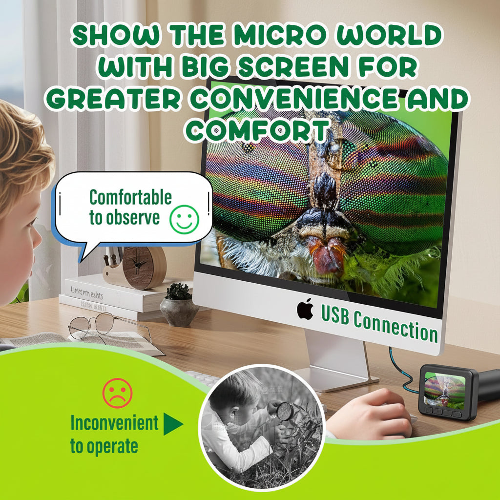 Microscópio Digital Portátil com Tela HD para Aprendizado de Ciências