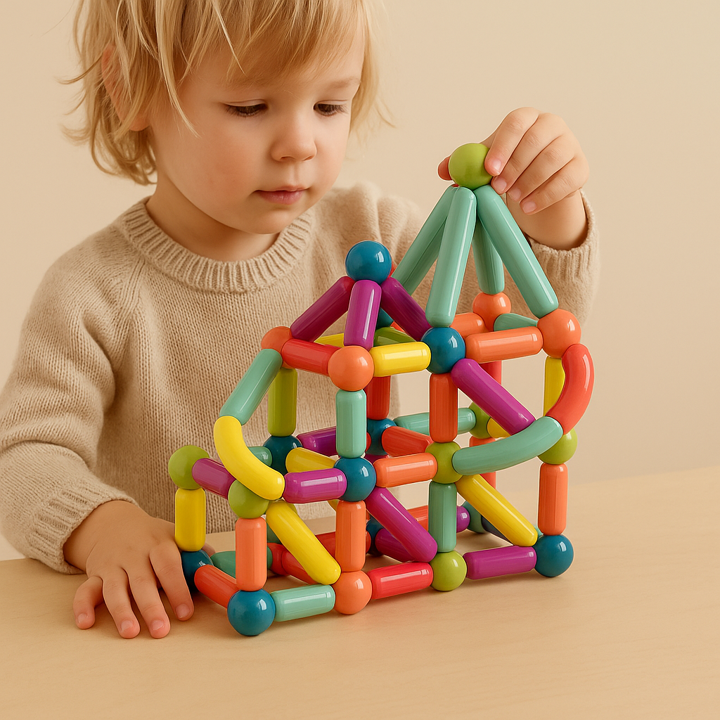 Conjunto de Blocos de Montar Magnéticos Brinquedo Educativo STEM