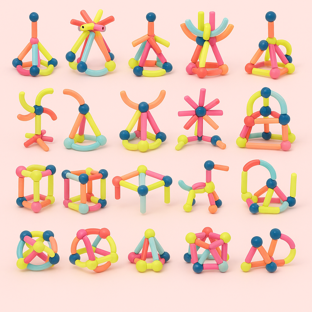 Conjunto de Blocos de Montar Magnéticos Brinquedo Educativo STEM