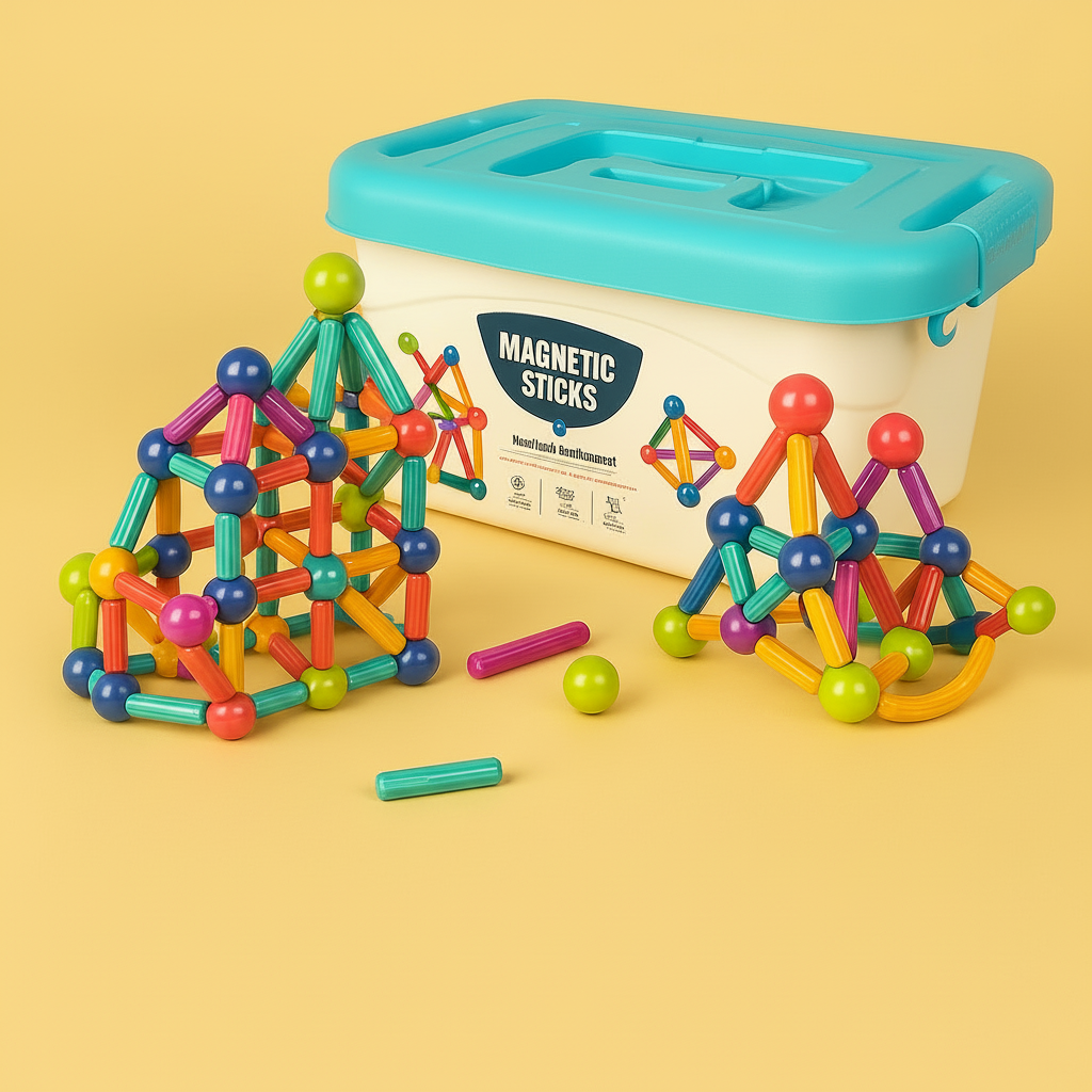 Conjunto de Blocos de Montar Magnéticos Brinquedo Educativo STEM