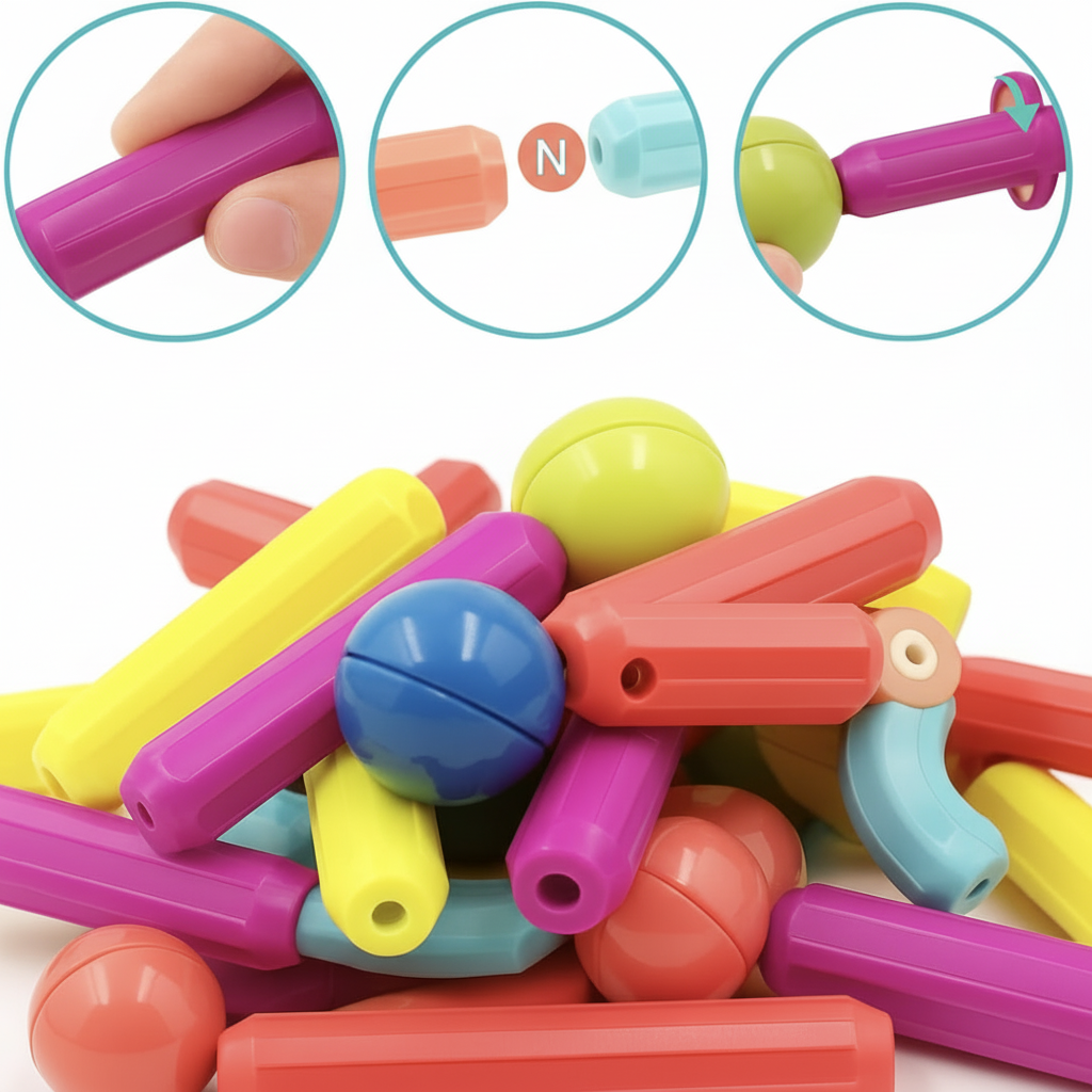 Conjunto de Blocos de Montar Magnéticos Brinquedo Educativo STEM