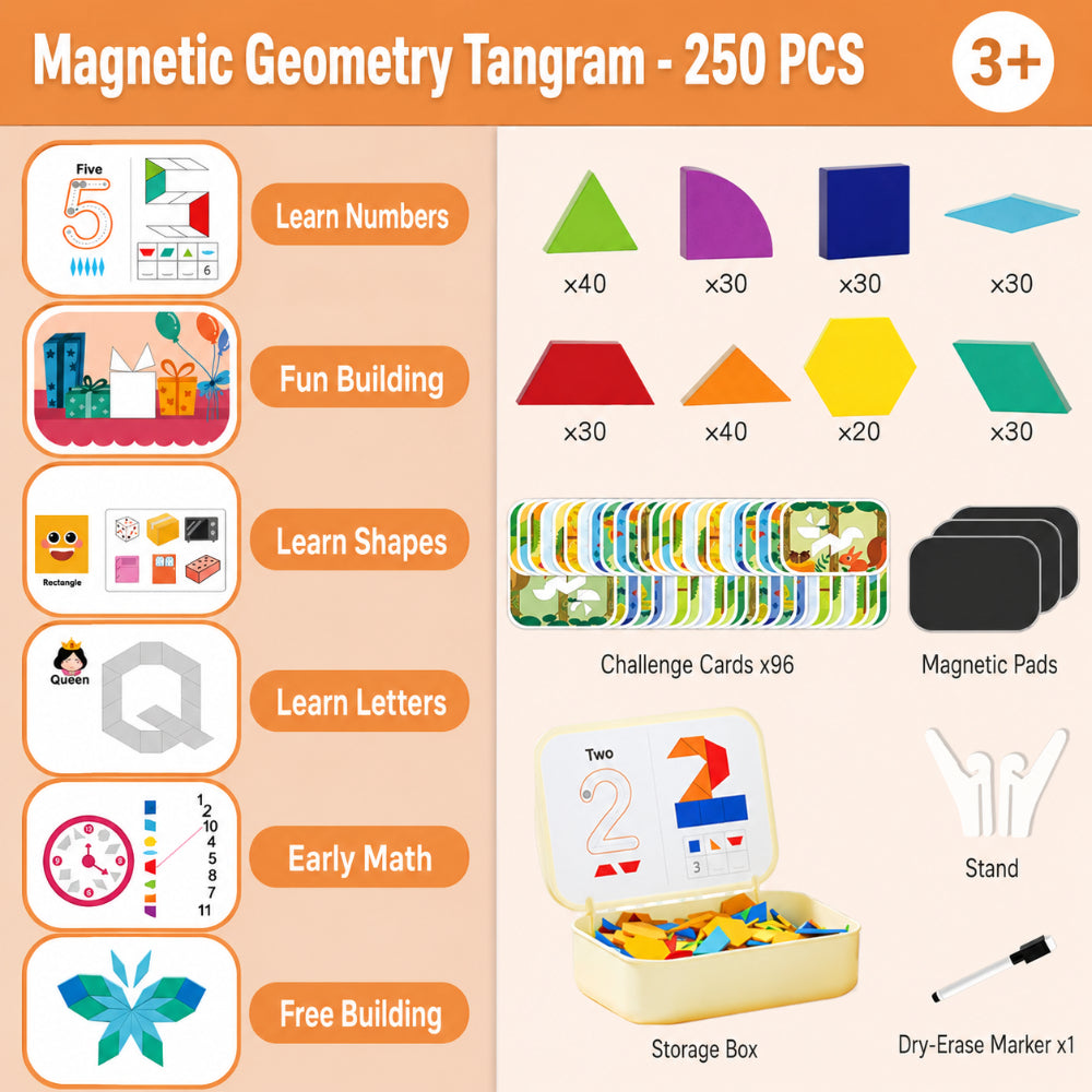 Conjunto de Blocos de Montar Magnéticos em Madeira - Brinquedo Educativo STEM