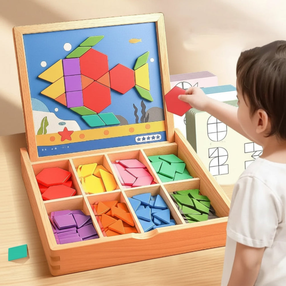 Conjunto de Blocos de Montar Magnéticos em Madeira - Brinquedo Educativo STEM