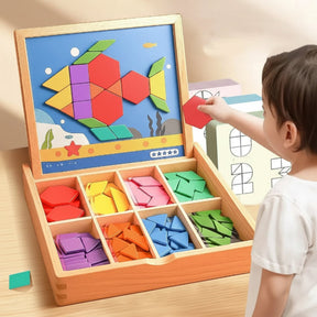 Conjunto de Blocos de Montar Magnéticos em Madeira - Brinquedo Educativo STEM