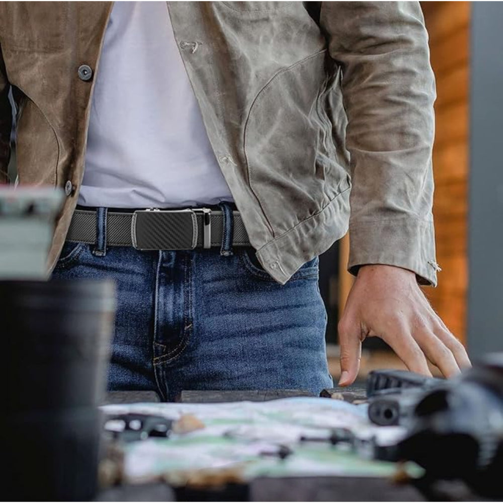 Cinto Masculino com Fivela de Ajuste Automático para Traje Casual ou Formal
