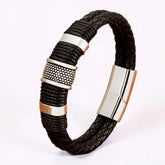 Pulseira Masculina de Couro Trançado com Fecho Magnético