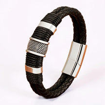 Pulseira Masculina de Couro Trançado com Fecho Magnético