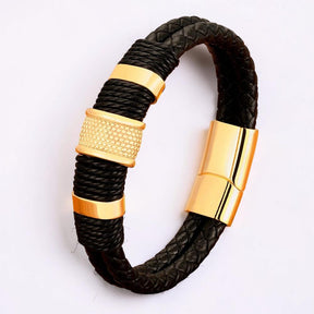 Pulseira Masculina de Couro Trançado com Fecho Magnético