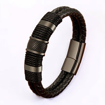 Pulseira Masculina de Couro Trançado com Fecho Magnético