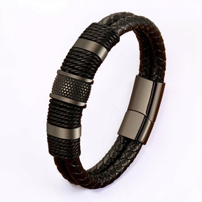 Pulseira Masculina de Couro Trançado com Fecho Magnético