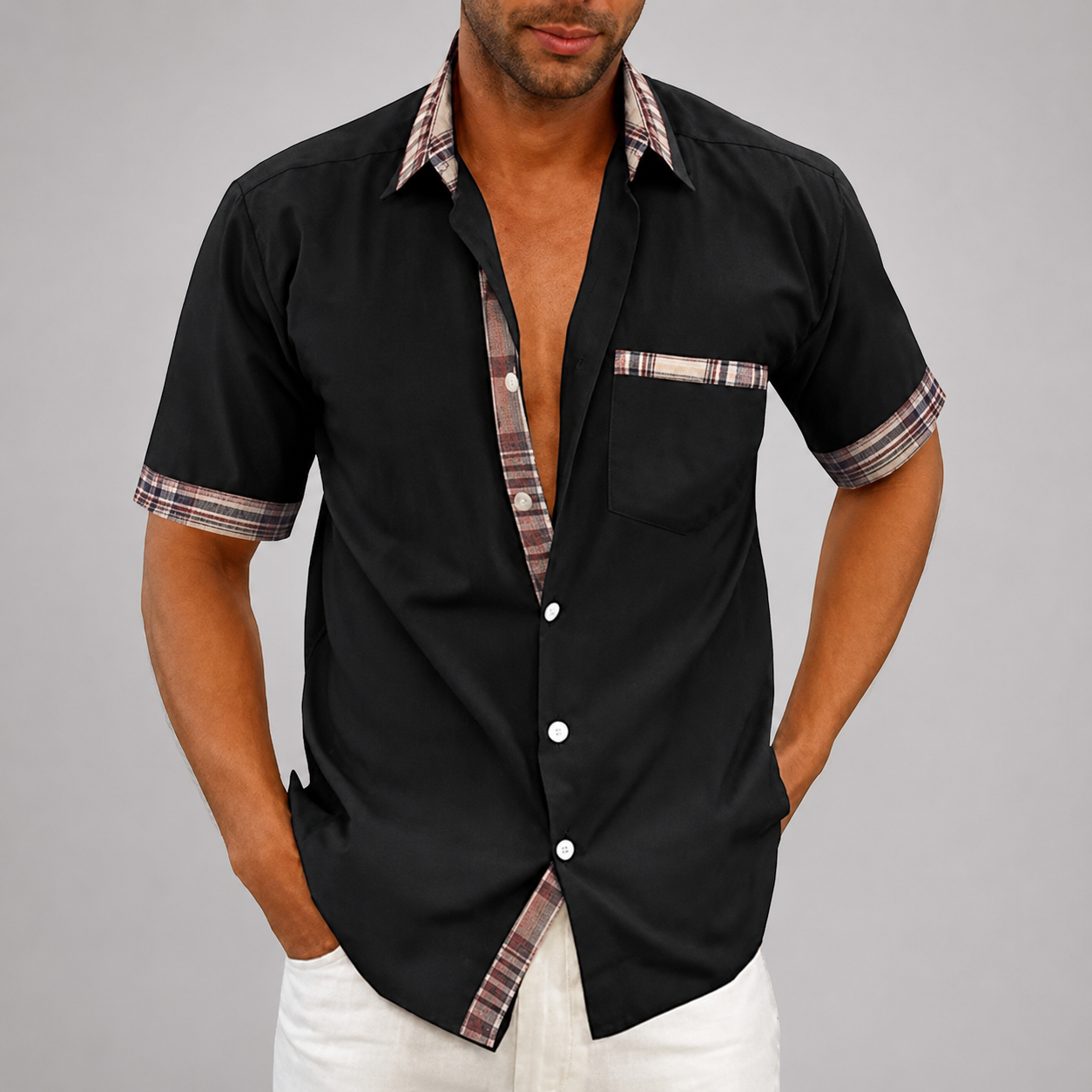 Camisa Casual Masculina de Botão para Verão | Manga Curta